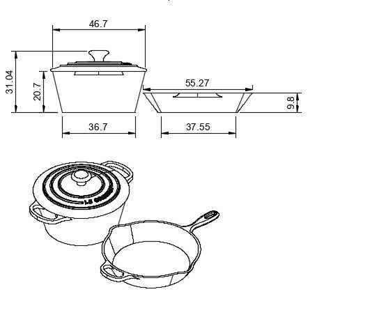 Le Creuset Casserol and Skillet 3D print model_6