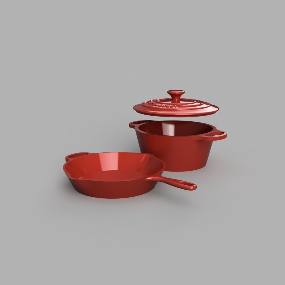 Le Creuset Casserol and Skillet 3D print model_3