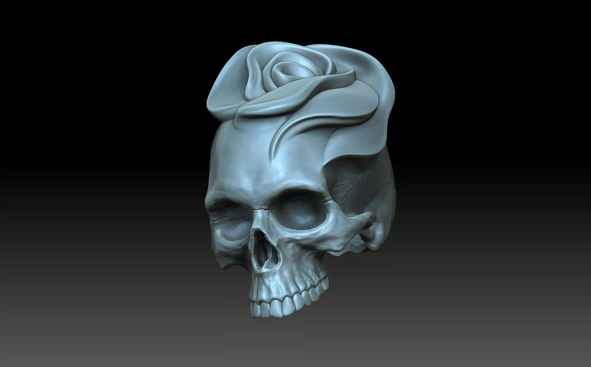 Skull with a rose 3D print model_0