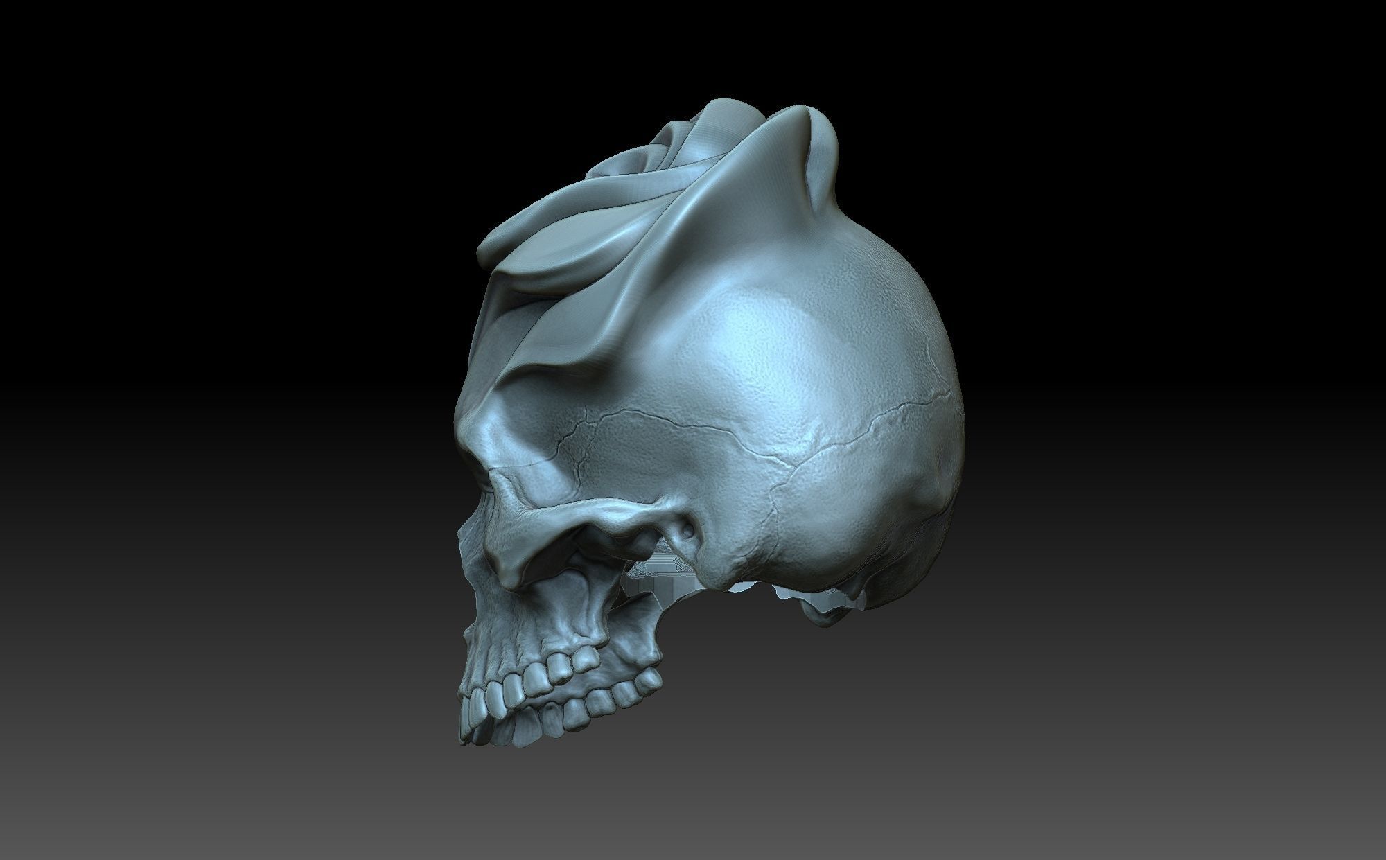 Skull with a rose 3D print model_2