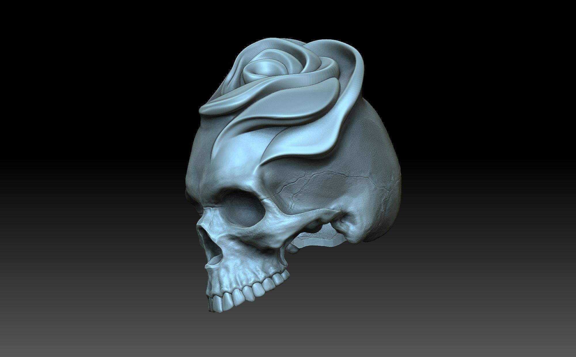 Skull with a rose 3D print model_1