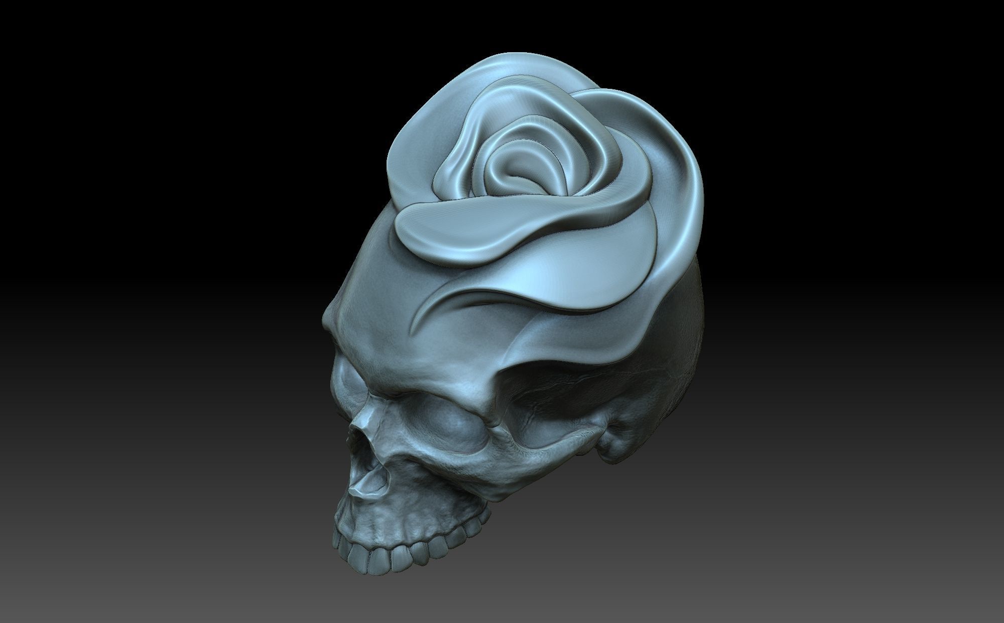 Skull with a rose 3D print model_9