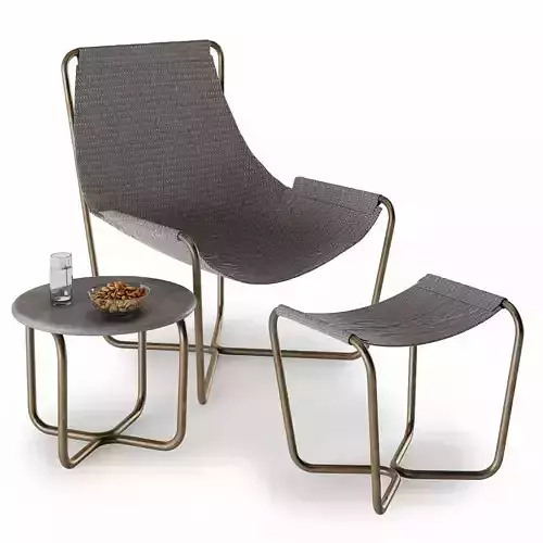 Sling set lounge chair with fabric and metal frame