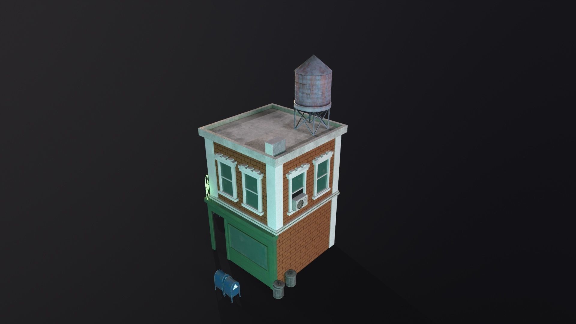 Stylized city burger cafe restaurant house game ready PBR Low-poly 3D model_20
