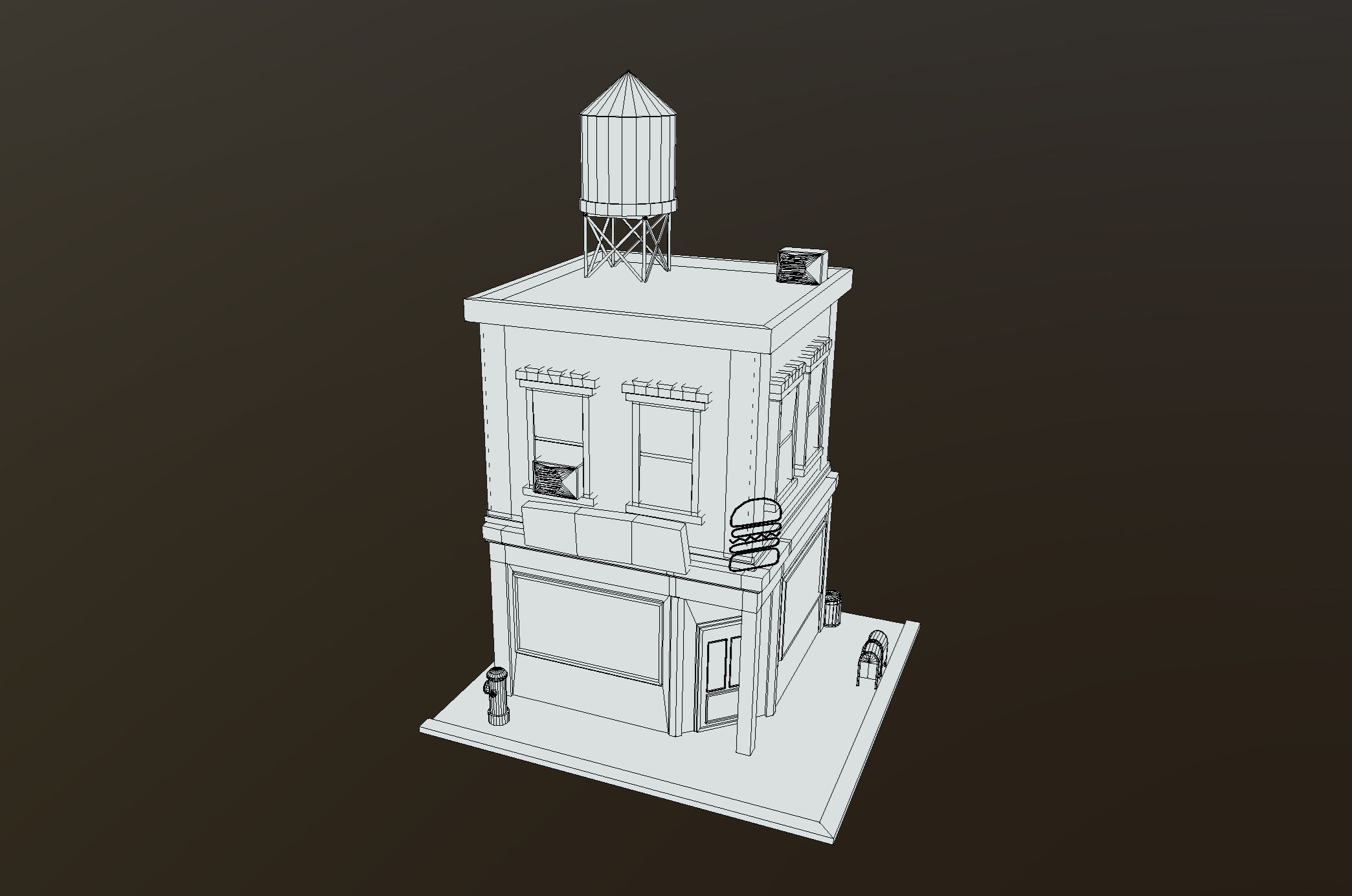 Stylized city burger cafe restaurant house game ready PBR Low-poly 3D model_28