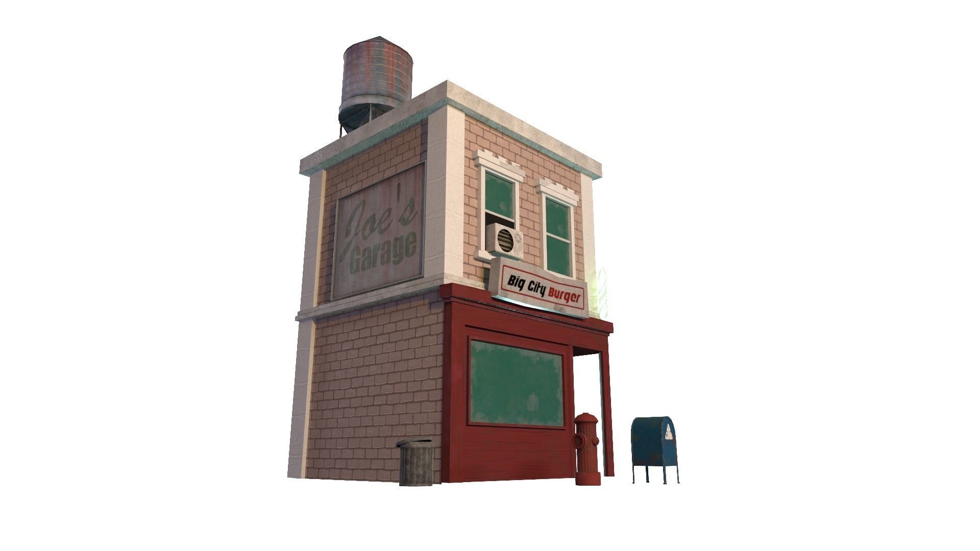 Stylized city burger cafe restaurant house game ready PBR Low-poly 3D model_9