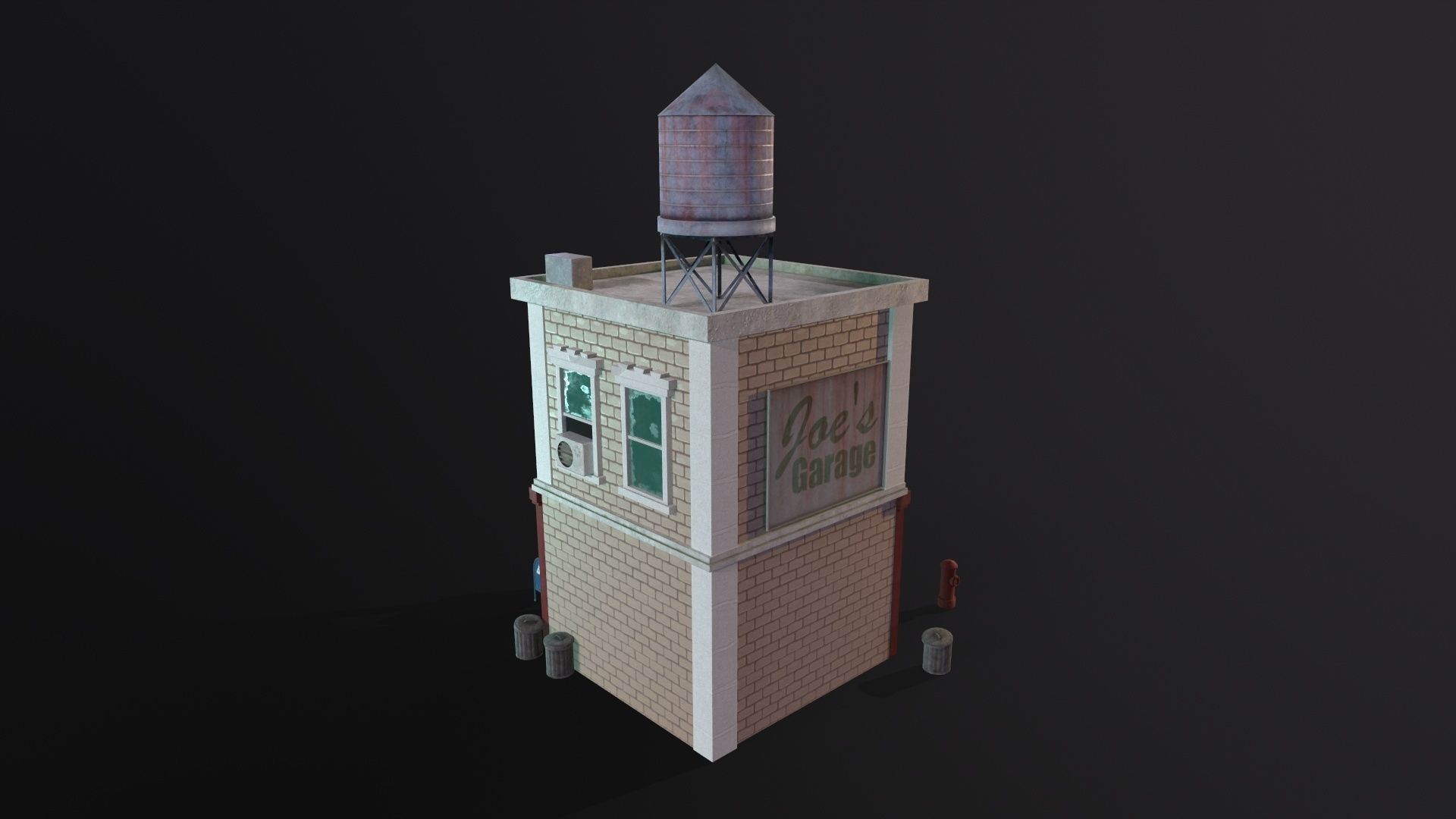 Stylized city burger cafe restaurant house game ready PBR Low-poly 3D model_12