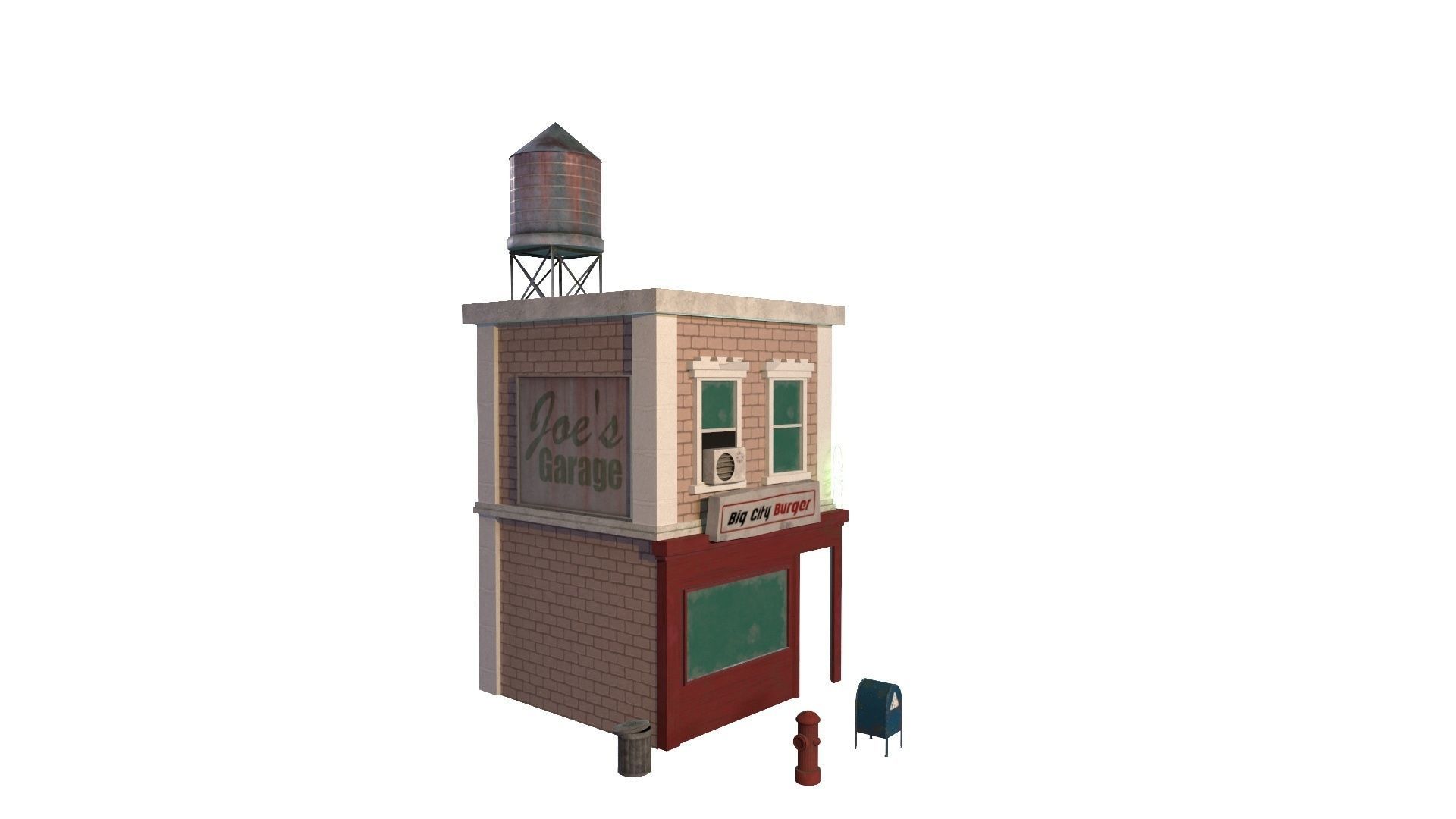 Stylized city burger cafe restaurant house game ready PBR Low-poly 3D model_7