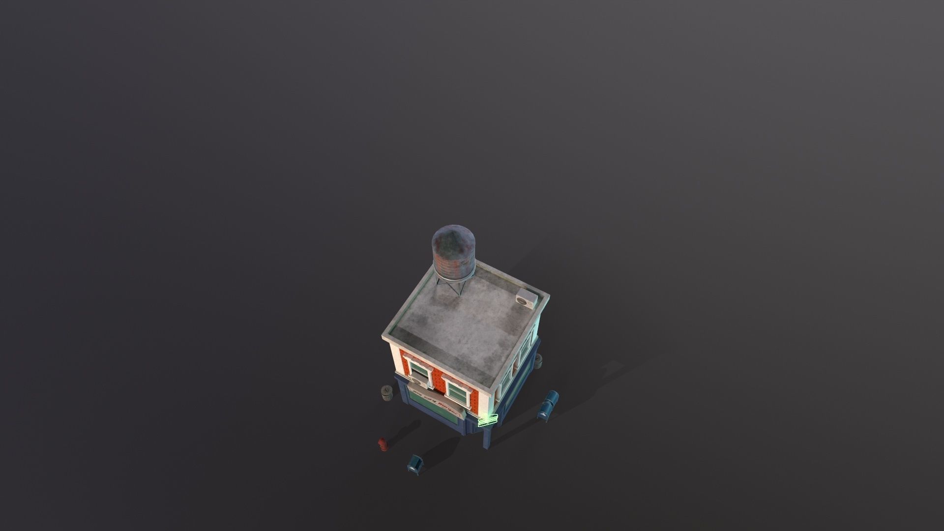 Stylized city burger cafe restaurant house game ready PBR Low-poly 3D model_26