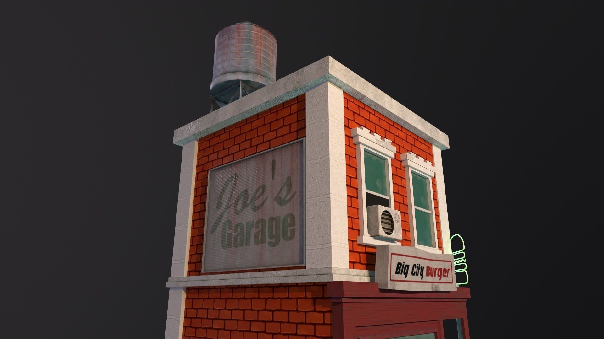 Stylized city burger cafe restaurant house game ready PBR Low-poly 3D model_22