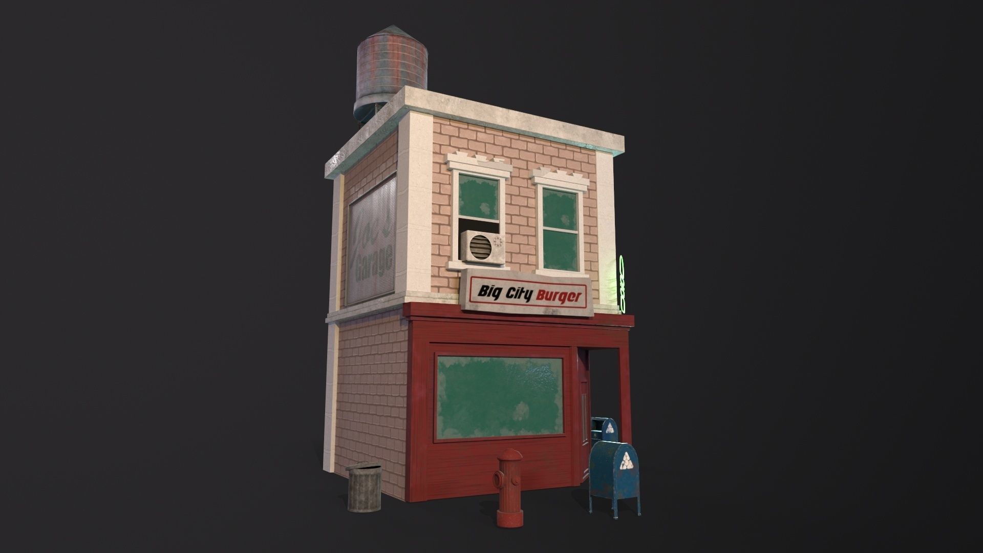 Stylized city burger cafe restaurant house game ready PBR Low-poly 3D model_14