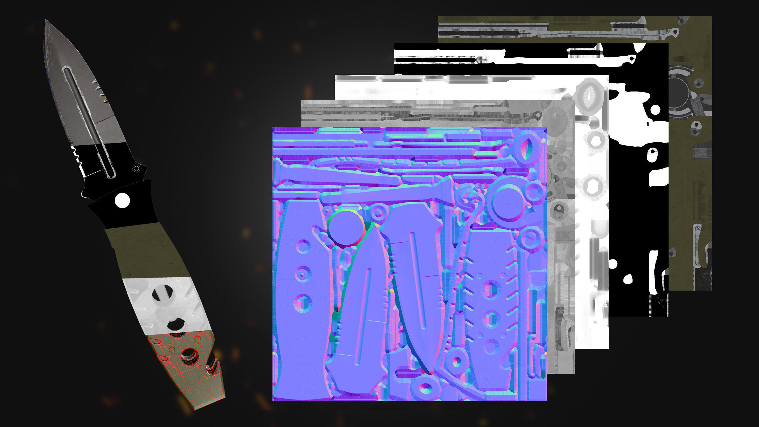 Military Tactical Knife lowpoly 3d game asset Free low-poly 3D model_8