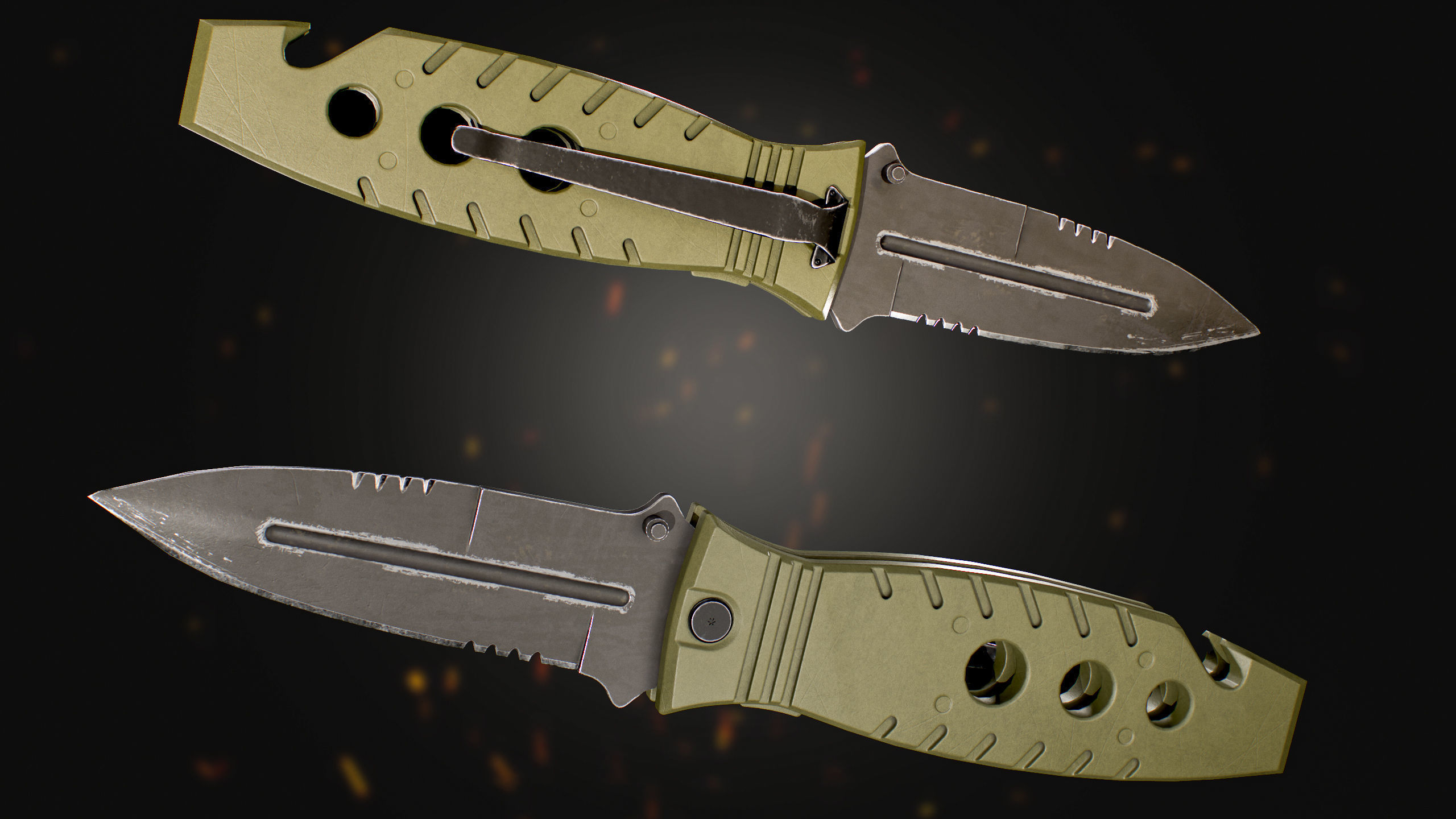 Military Tactical Knife lowpoly 3d game asset Free low-poly 3D model_3