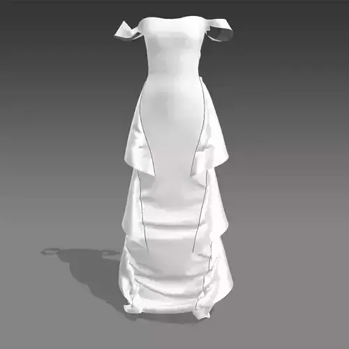 DRESS WHITE LONG DRAPED RUFFLED LOOK