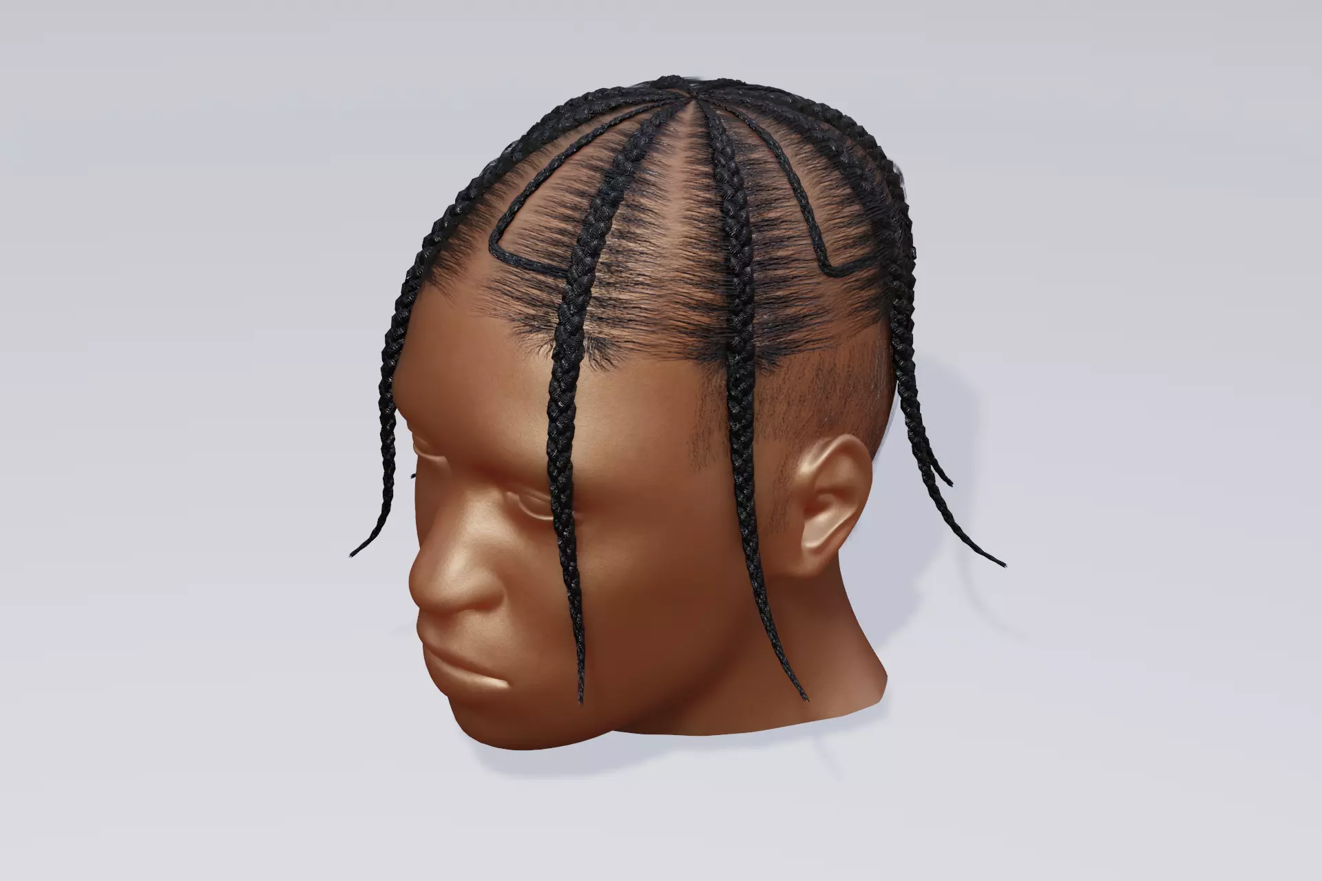 Male afro hair octopus braids  3d Model Low-poly 3D model_0