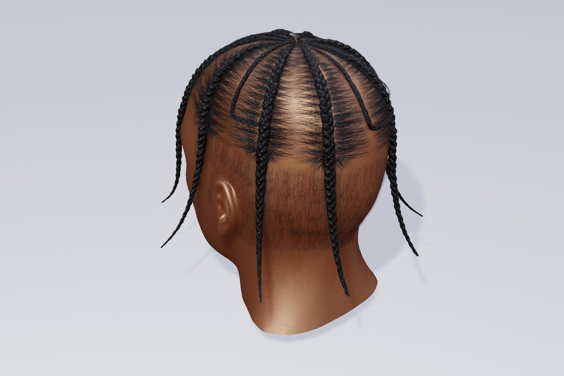 Male afro hair octopus braids  3d Model Low-poly 3D model_4