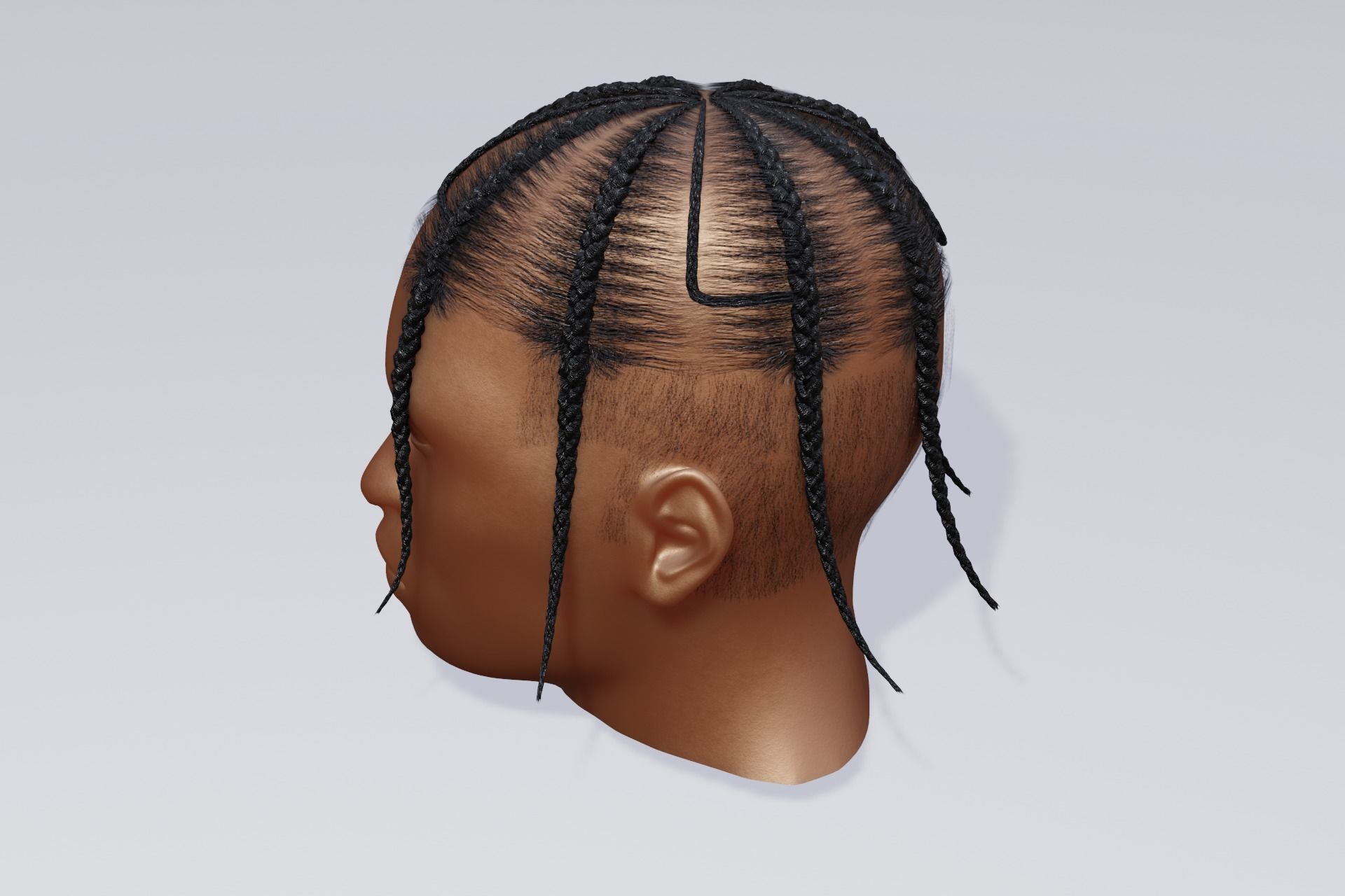 Male afro hair octopus braids  3d Model Low-poly 3D model_3