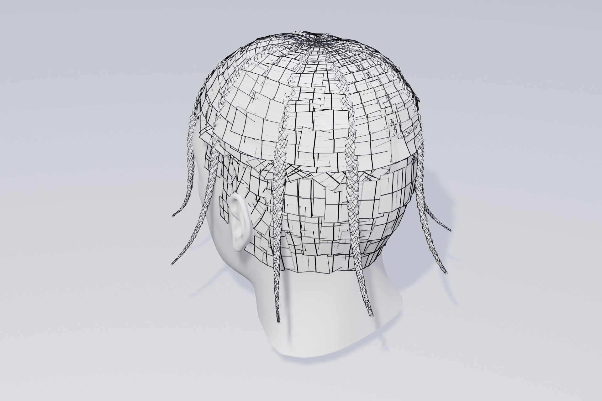 Male afro hair octopus braids  3d Model Low-poly 3D model_7