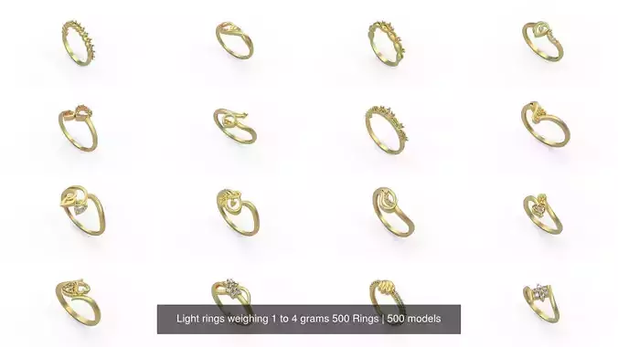 Light rings weighing 1 to 4 grams 500 Rings 3D Model Collection