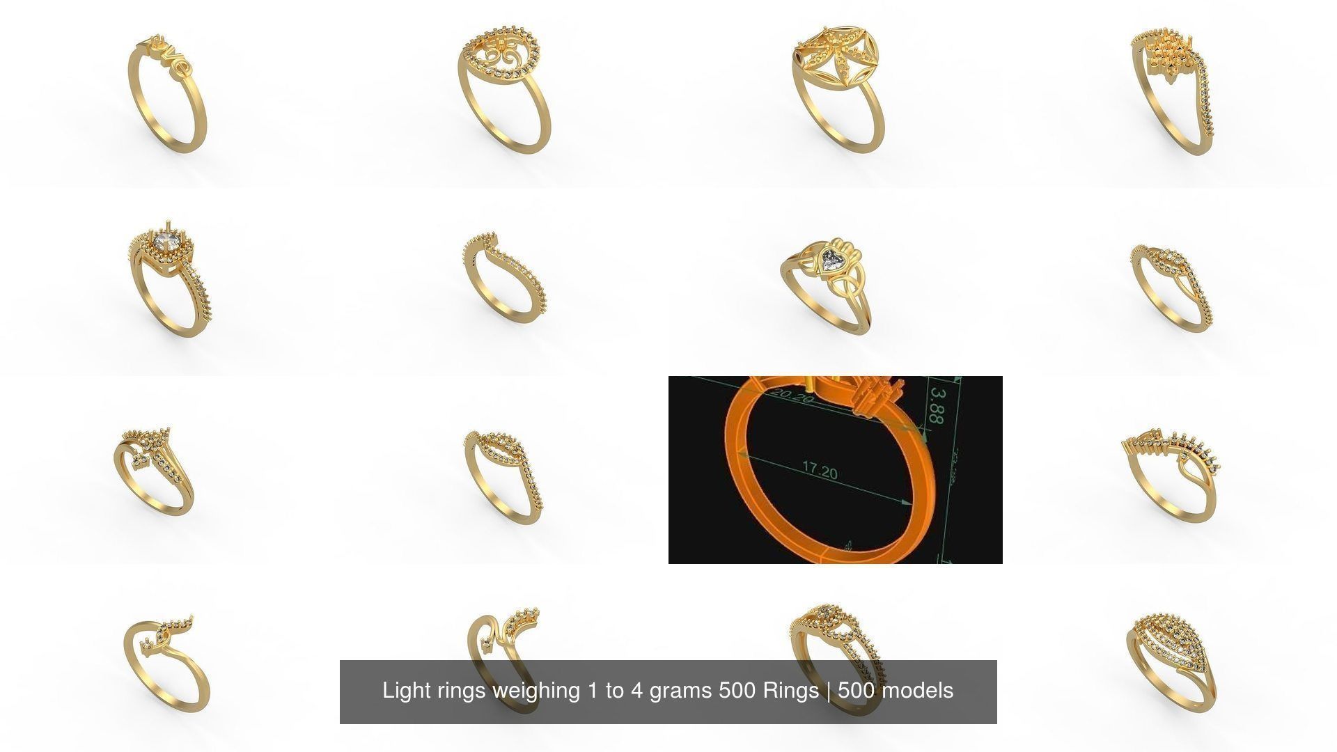 Light rings weighing 1 to 4 grams 500 Rings 3D Model Collection_8