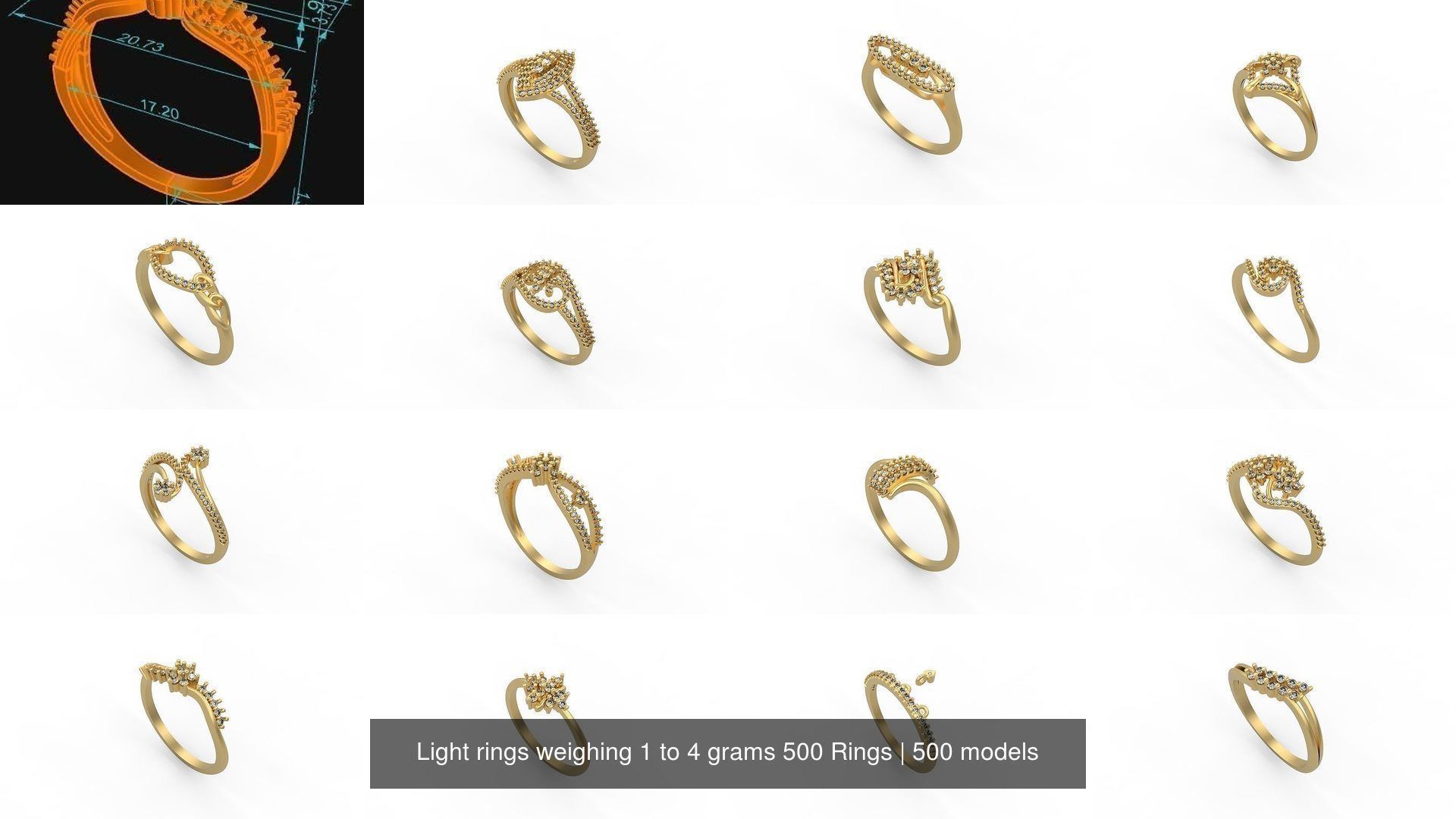 Light rings weighing 1 to 4 grams 500 Rings 3D Model Collection_10