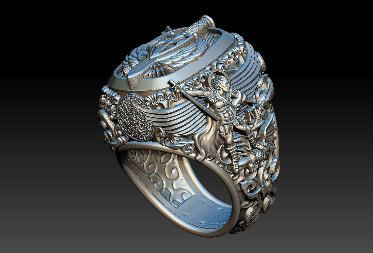 Michael the Archangel Ring - Arcanjo Miguel  3D print model_3