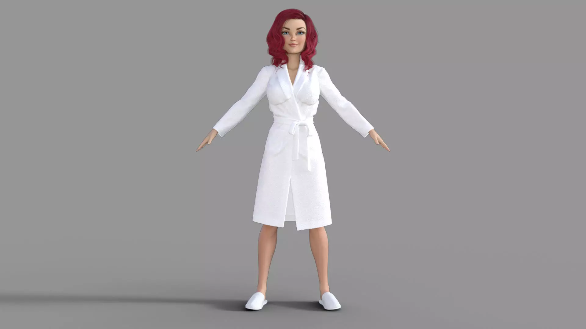 3D Redhead Girl in Bathrobe 3D model_0