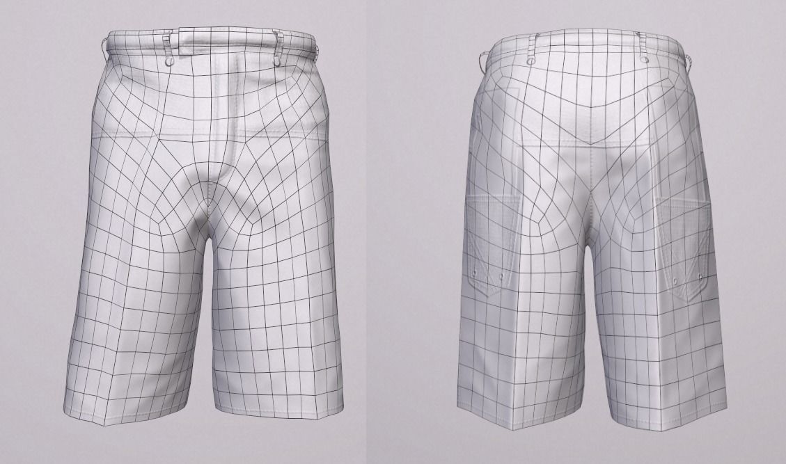 Shorts with flowers Low-poly 3D model_10