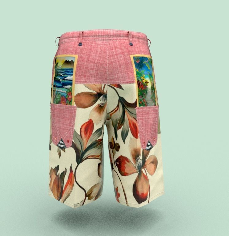 Shorts with flowers Low-poly 3D model_4