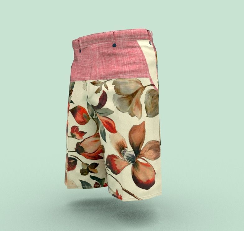 Shorts with flowers Low-poly 3D model_2