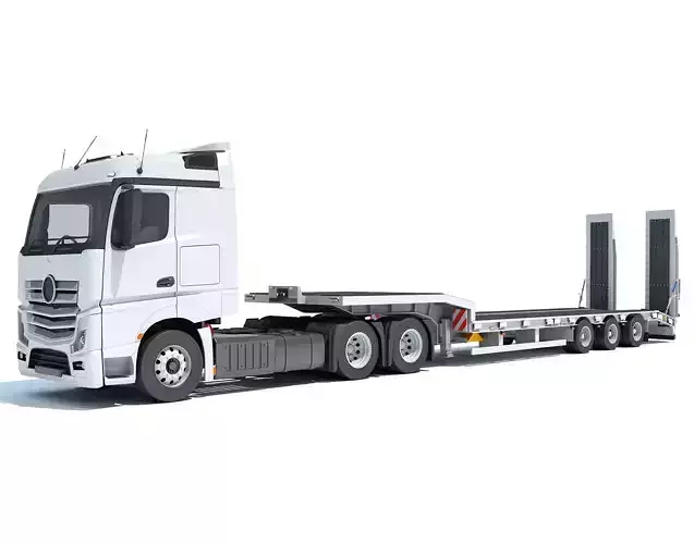 Lowboy Trailer with Semi Truck 3D model
