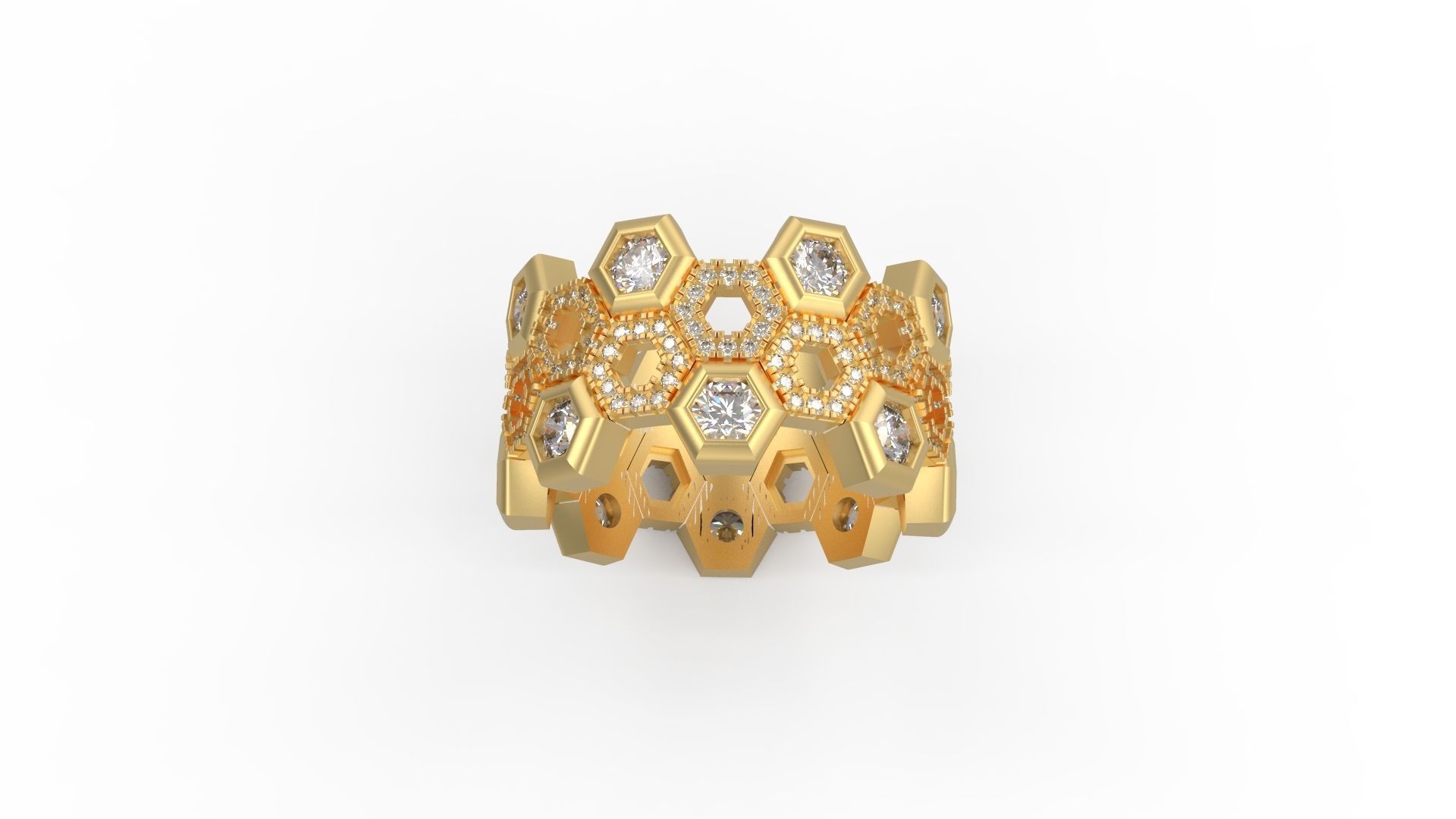 Honeycomb Band Ring 034 3D print model_4