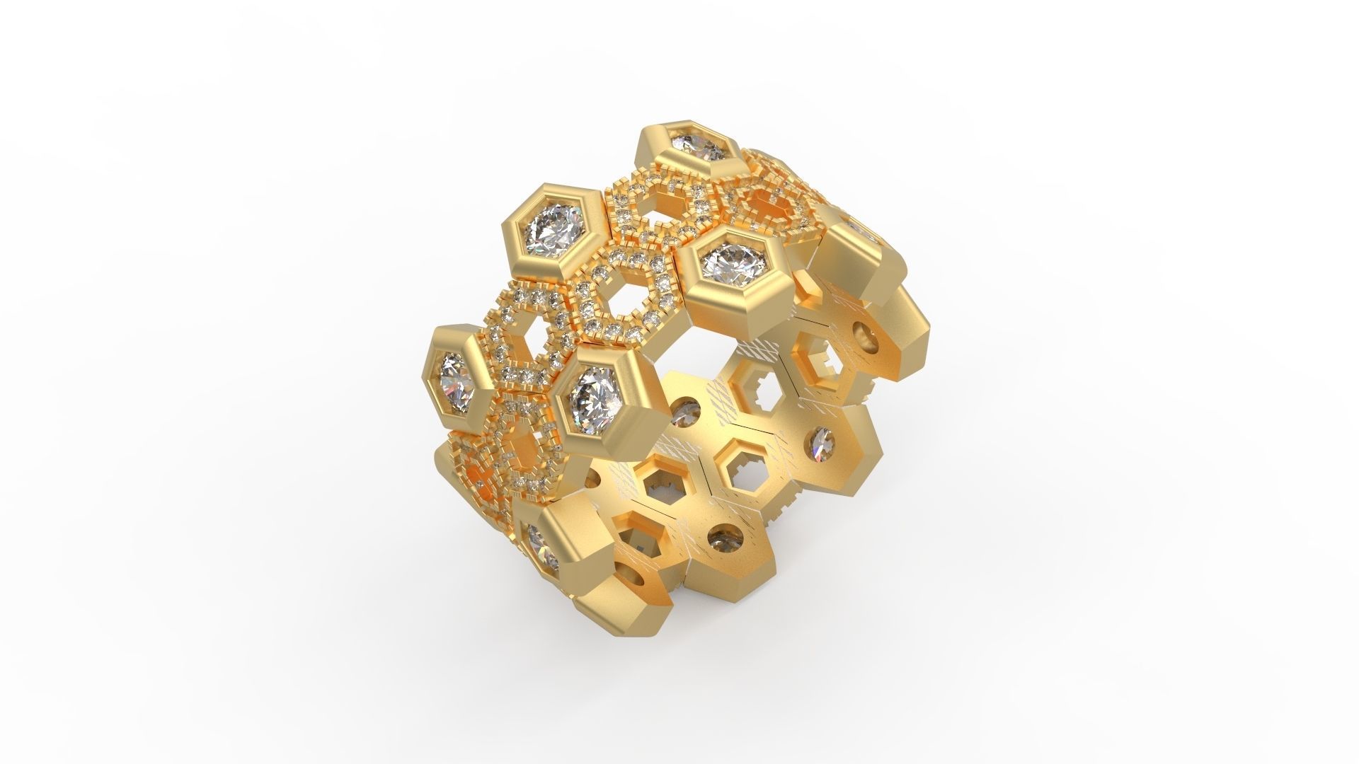 Honeycomb Band Ring 034 3D print model_1