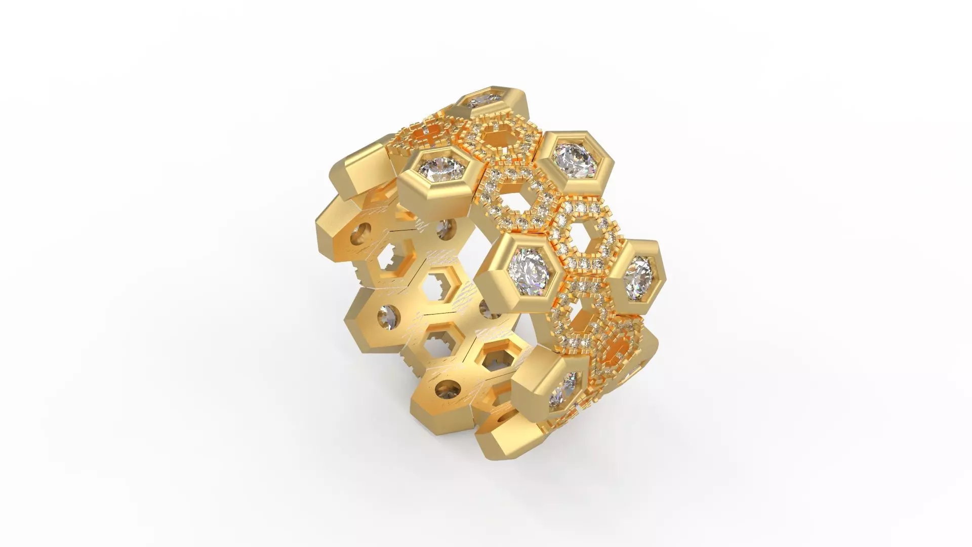Honeycomb Band Ring 034 3D print model_0