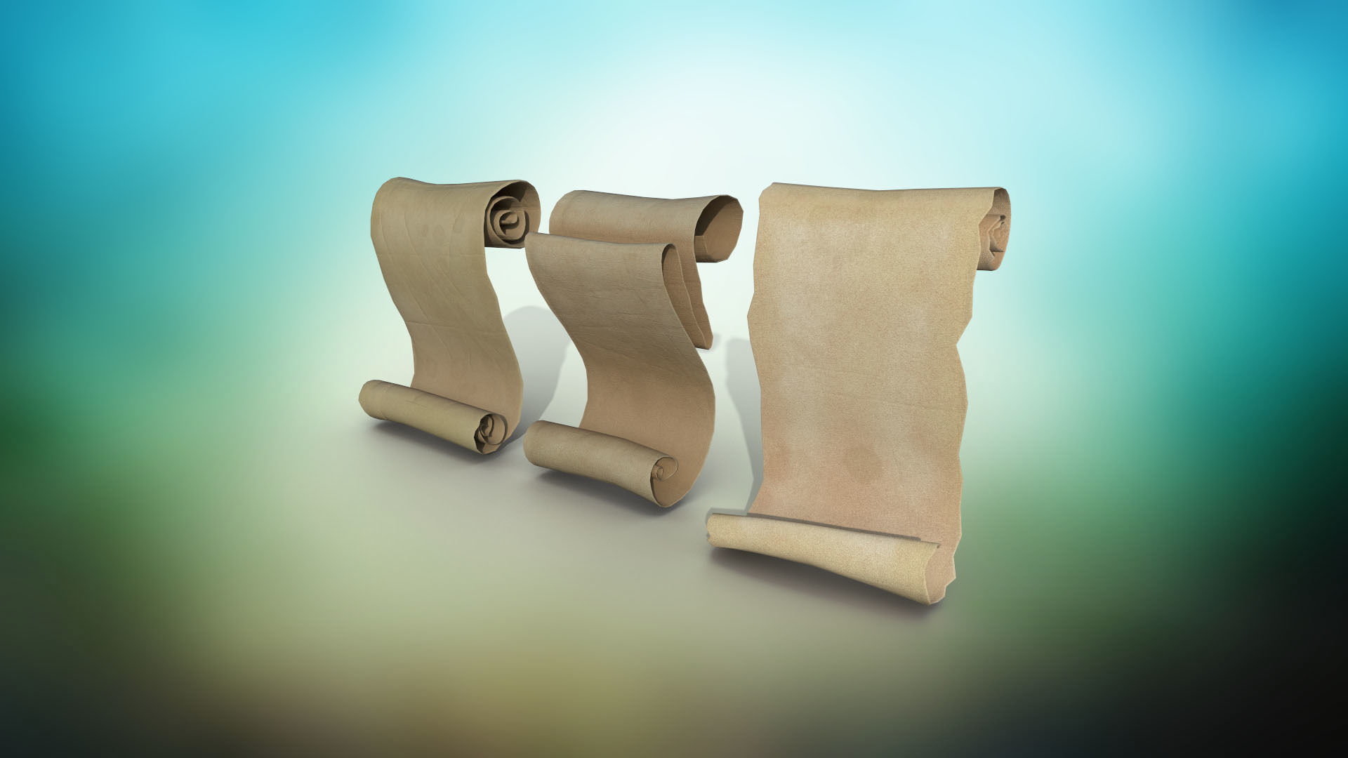 Set of ink bottles with nibs papyrus scrolls PBR low-poly  3D Model Collection_5