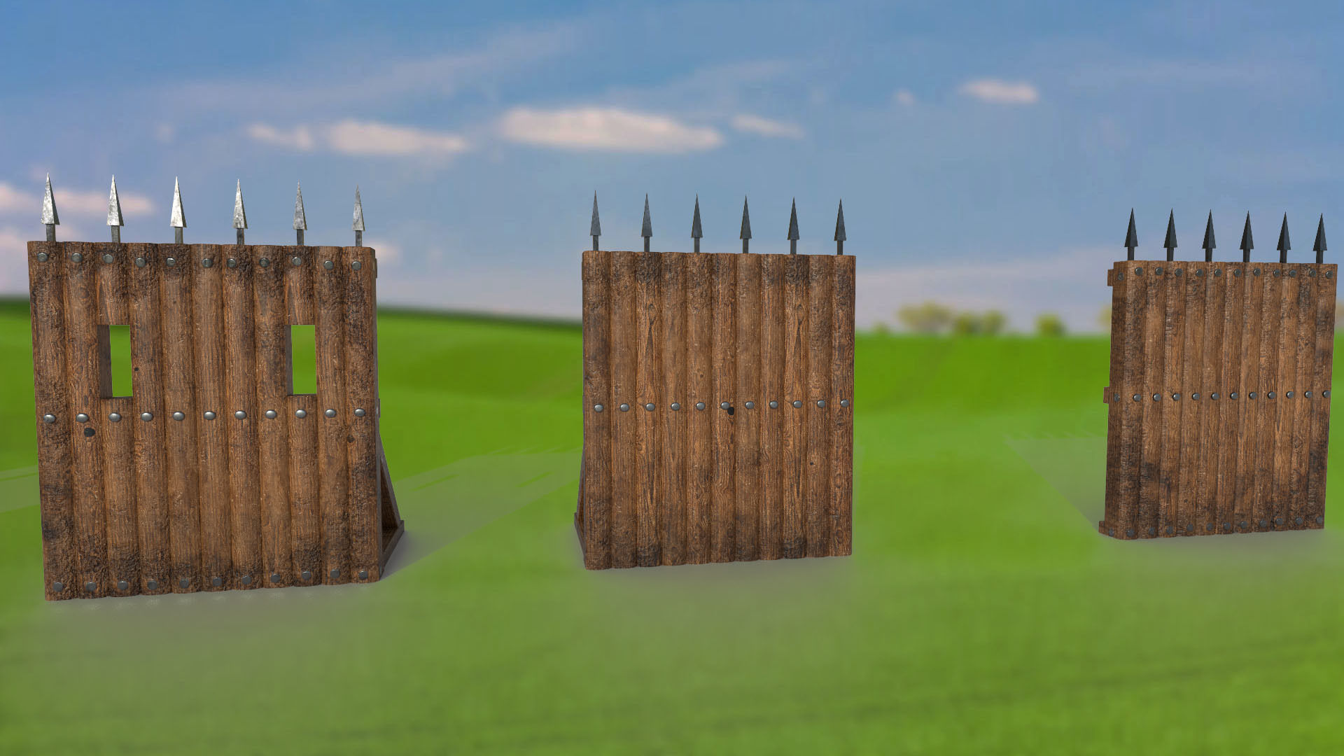 Ancient fortress gate tower fence wooden fencing for defense 3D Model Collection_3
