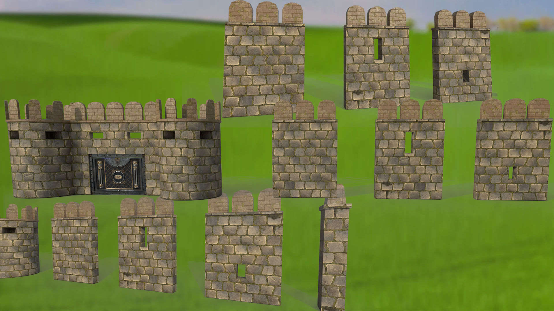Ancient fortress gate tower fence wooden fencing for defense 3D Model Collection_8