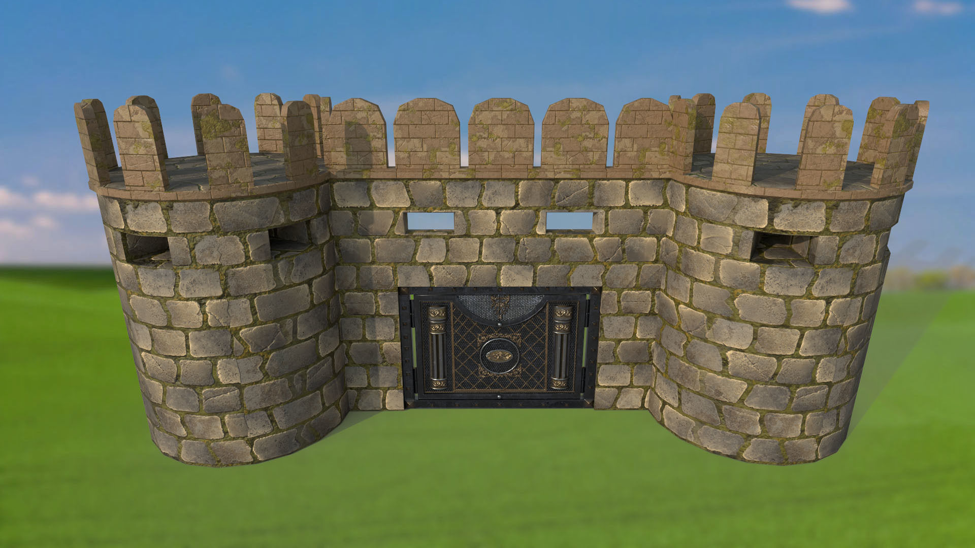 Ancient fortress gate tower fence wooden fencing for defense 3D Model Collection_10