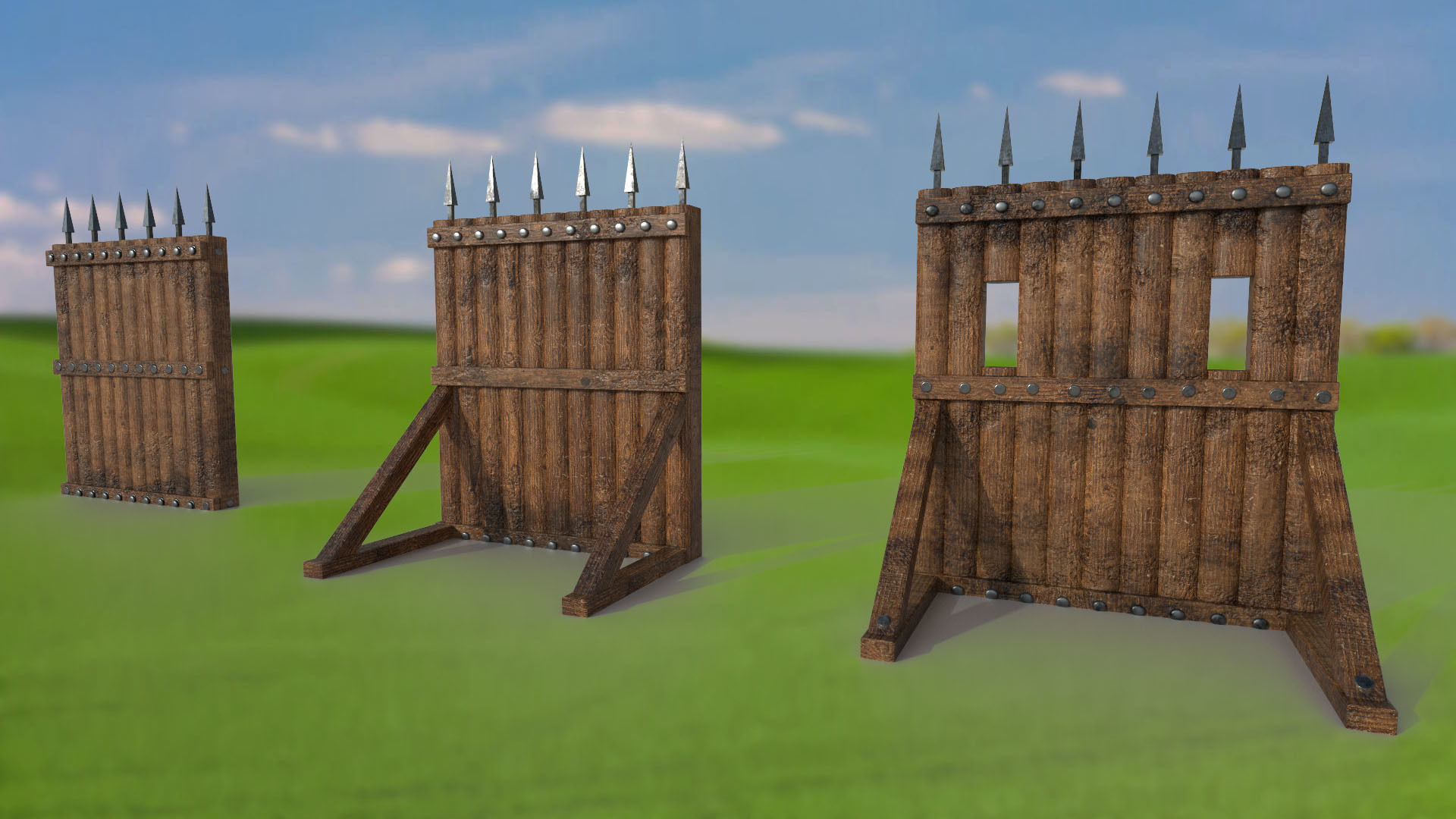 Ancient fortress gate tower fence wooden fencing for defense 3D Model Collection_2