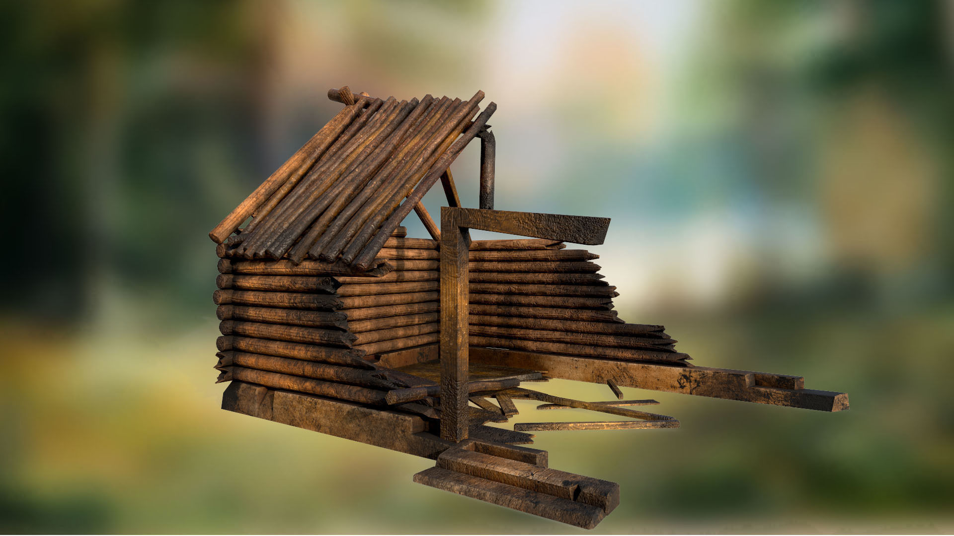 Ancient fortress gate tower fence wooden fencing for defense 3D Model Collection_14