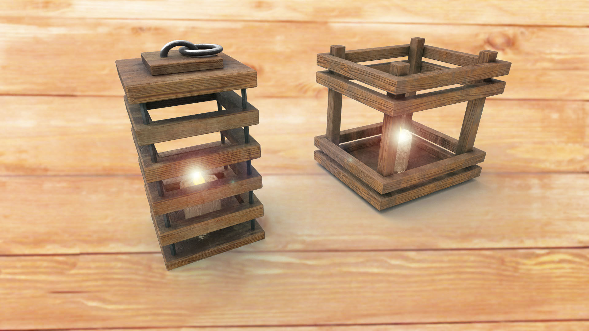 Metal lantern in vintage and modern style Wooden lamp lantern 3D Model Collection_5
