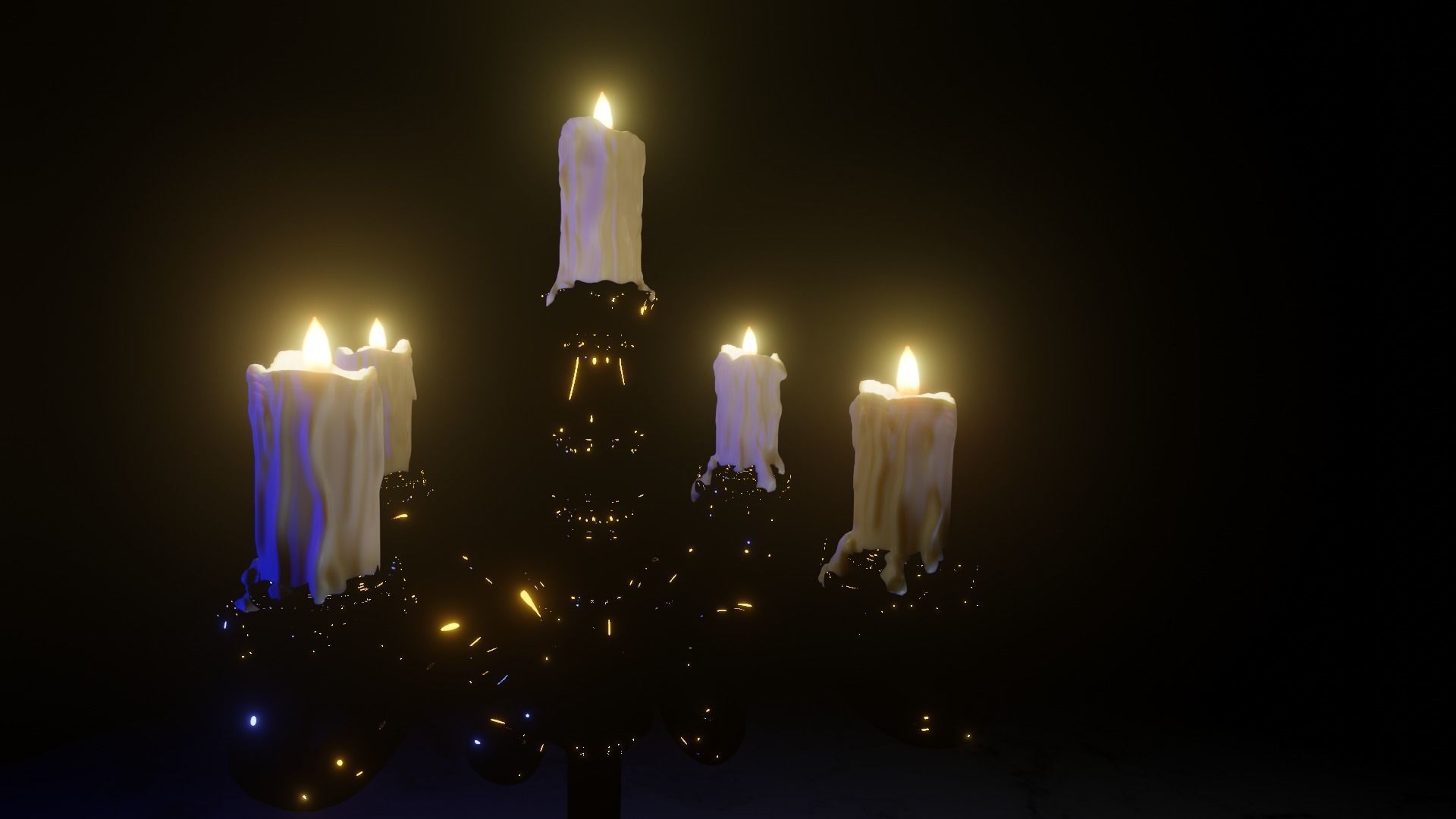  gold candelabra 2 meters tall with five lit candles melted wax  3D model_6