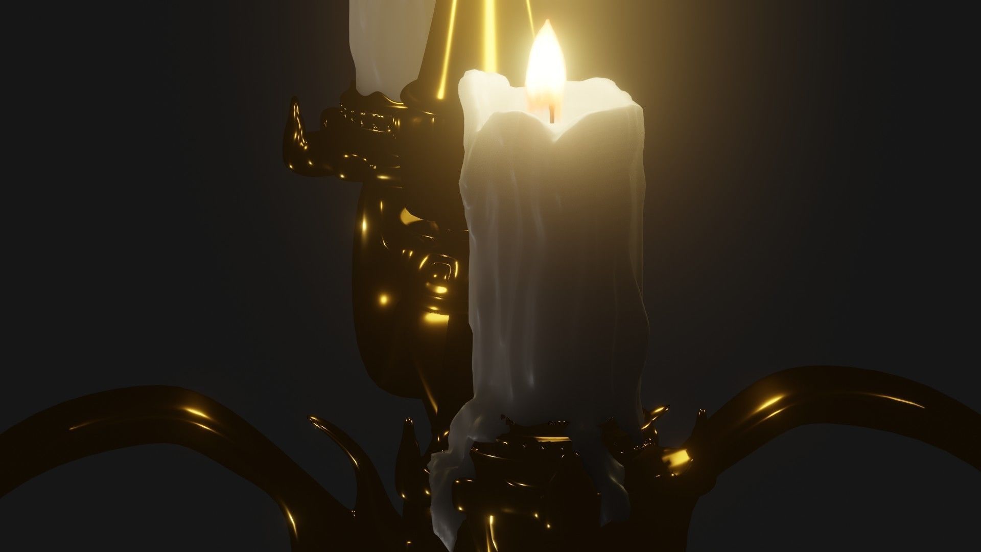  gold candelabra 2 meters tall with five lit candles melted wax  3D model_2
