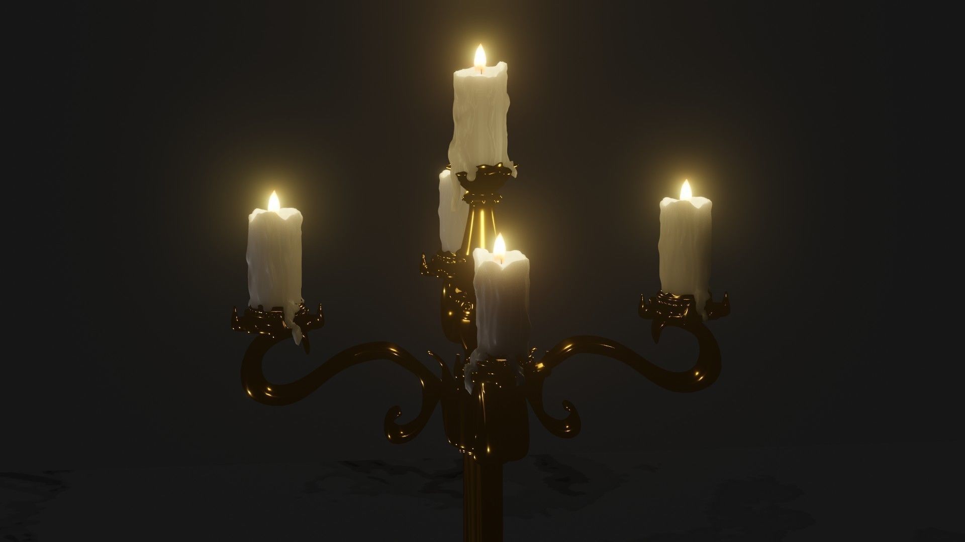  gold candelabra 2 meters tall with five lit candles melted wax  3D model_7