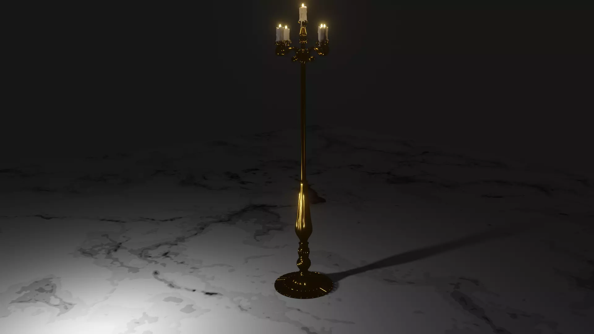  gold candelabra 2 meters tall with five lit candles melted wax  3D model_0
