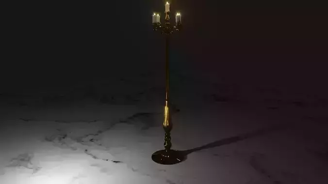  gold candelabra 2 meters tall with five lit candles melted wax  3D model