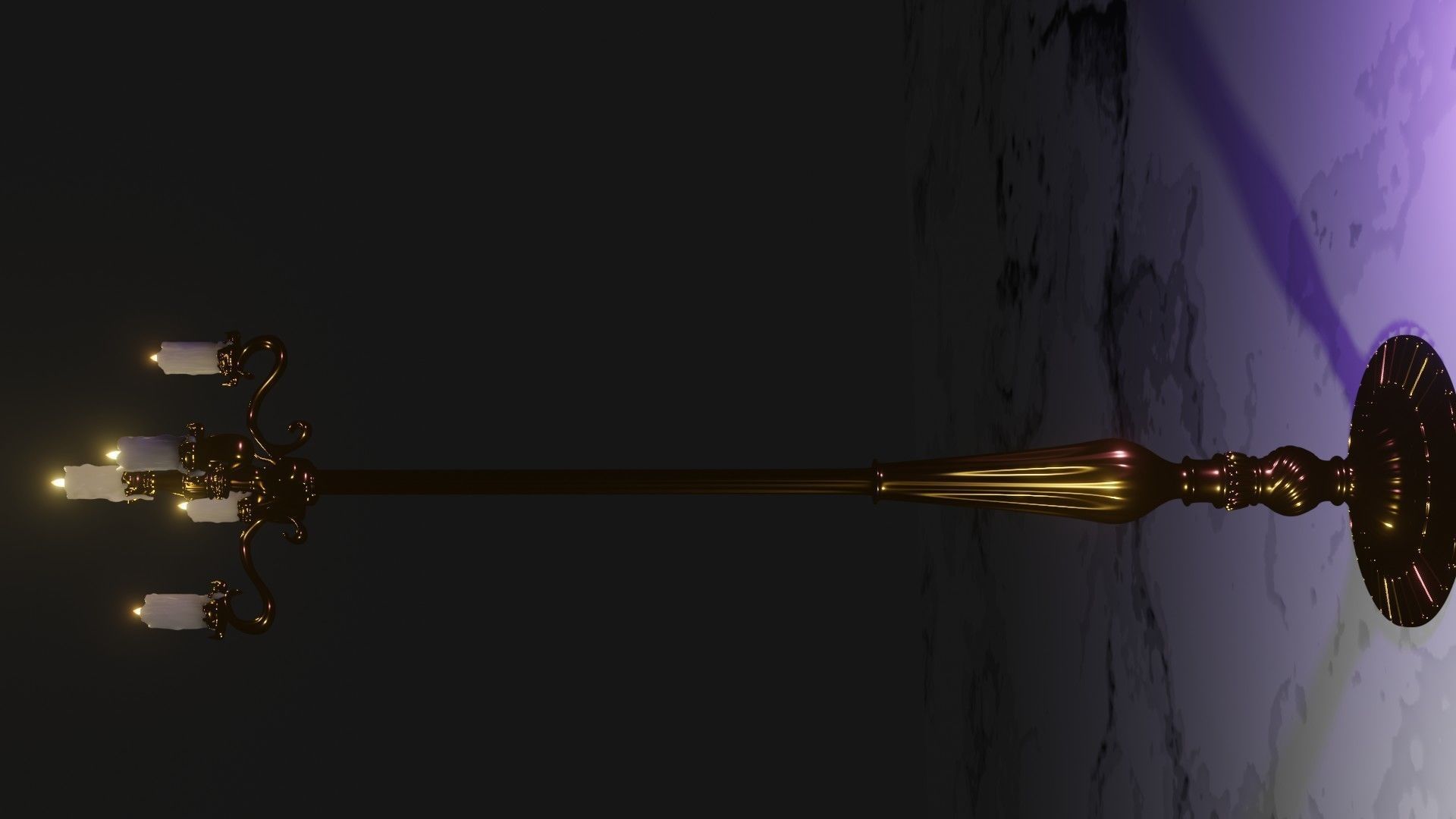  gold candelabra 2 meters tall with five lit candles melted wax  3D model_4
