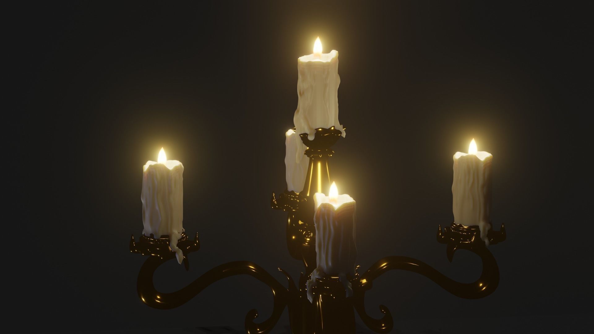  gold candelabra 2 meters tall with five lit candles melted wax  3D model_8