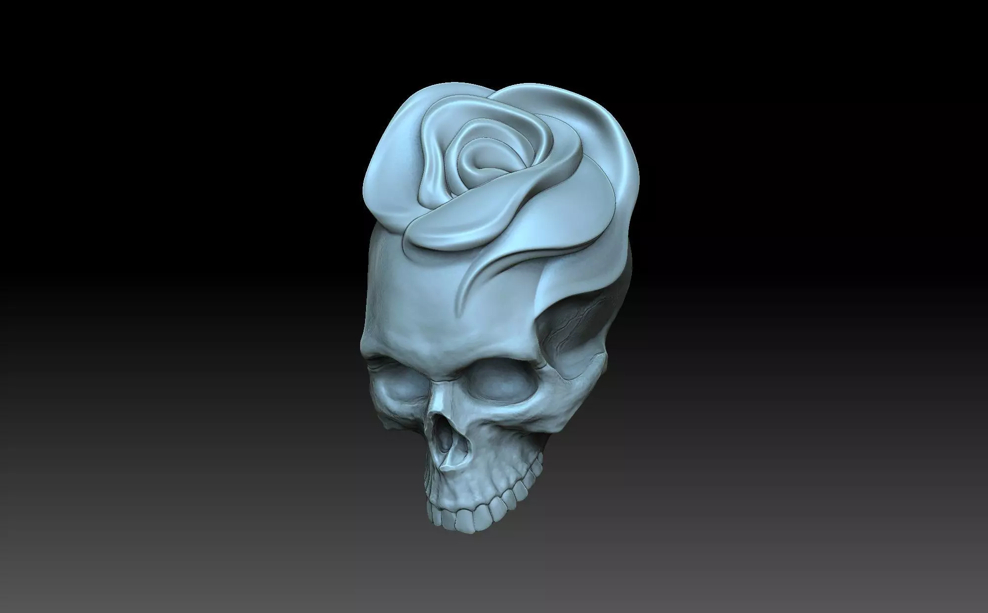 Bas-relief skull with a rose 3D print model