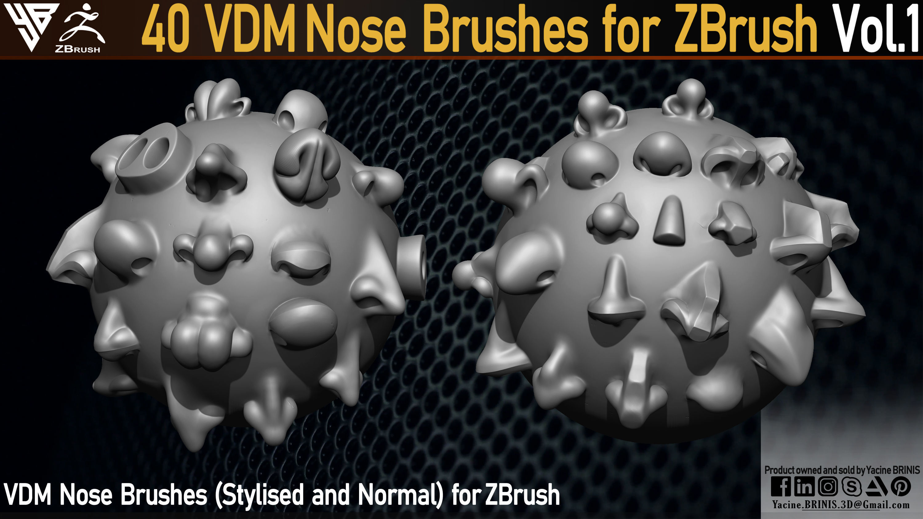 40 VDM Nose Brushes for ZBrush Stylized and Normal Low-poly 3D model_4